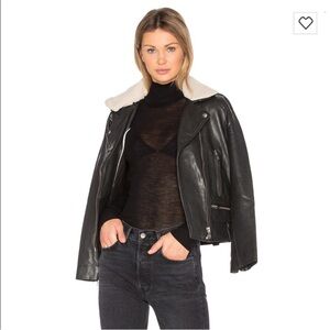 MKT Studio Black Vulcania Leather Jacket with Removable Faux Sherpa Collar